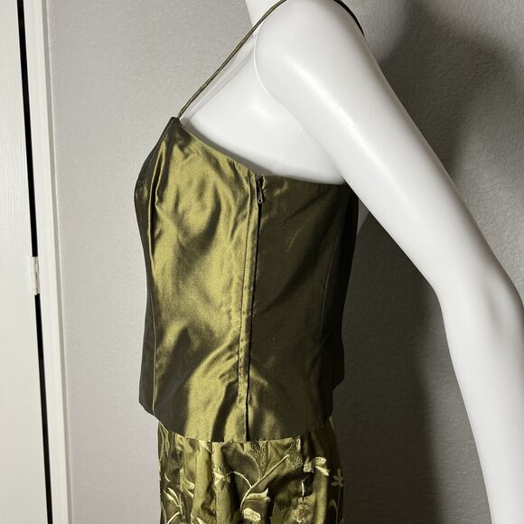 Carlisle Sz 8 Skirt 10 Top 3 Piece Silk Maxi Skirt Set Olive Green Embroidered - Picture 7 of 13